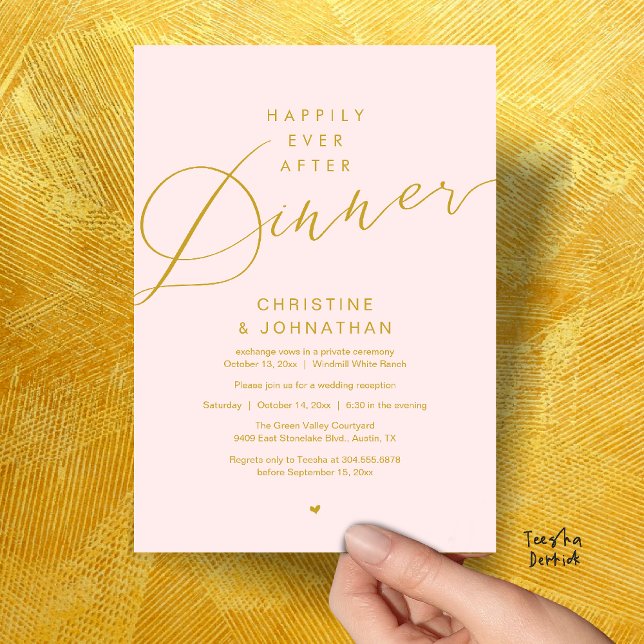 Modern Romantisk Bröllop Lyckliga För Evigt Middag Inbjudningar (Modern Romantic Wedding Happily Ever After reception Dinner Invitation card in Blush Gold)