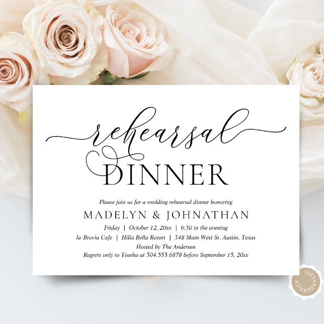 Modern Romantisk, Bröllopsrepetitionsmiddag Inbjudningar (The Night Before, Wedding Rehearsal Dinner, Brunch or Lunch Invitation Card, in Modern Classy theme)