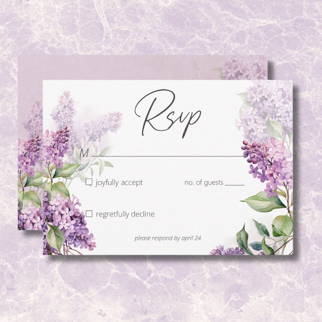 Modern romantisk Lila och sålda lilacs OSA Kort (Modern Romantic Purple & Sage Lilacs RSVP Card)