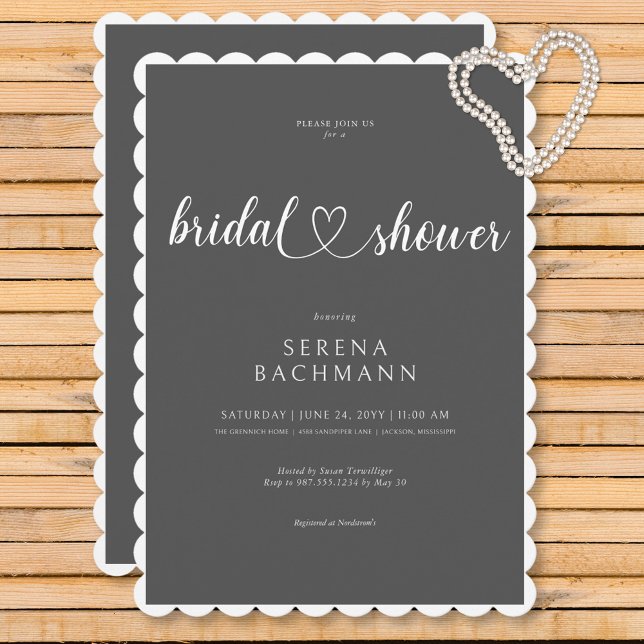 Modern romantisk minimal Grått-Möhippa Inbjudningar (Modern Romantic Minimal Gray Bridal Shower Invitation)
