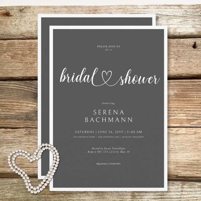 Modern romantisk minimal Grått-Möhippa Inbjudningar (Modern Romantic Minimal Gray Bridal Shower Invitation)