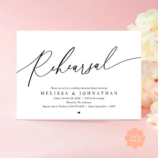 Modern Romantisk Repetition Bröllopsmiddag Dans Inbjudningar (Modern Romantic Rehearsal Wedding Dinner Dancing Invitation Card in Black and White)