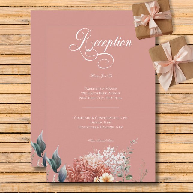 Modern Romantisk Rosa Garden Blommigt Recept Tilläggskort (Modern Romantic Pink Garden Floral Reception Enclosure Card)