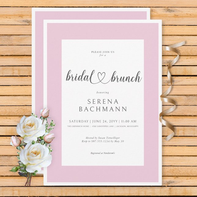 Modern Romantisk Rosa & White Möhippa Brunch Inbjudningar (Modern Romantic Pink & White Bridal Brunch Invitation)