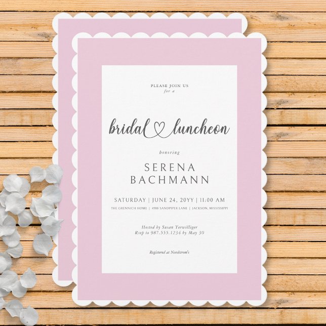 Modern Romantisk Rosa & White Möhippa Luncheon Inbjudningar (Modern Romantic Pink & White Bridal Luncheon Invitation)