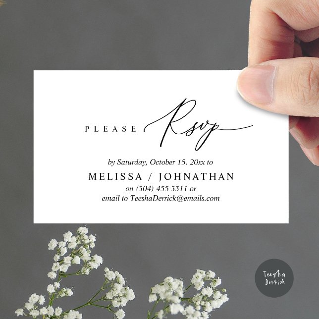 Modern Romantisk RSVP Bröllopsmiddagsinbjudan Tilläggskort (Modern Romantic RSVP Wedding Dinner Invitation Enclosed Reminder Online Email Card, White Black )
