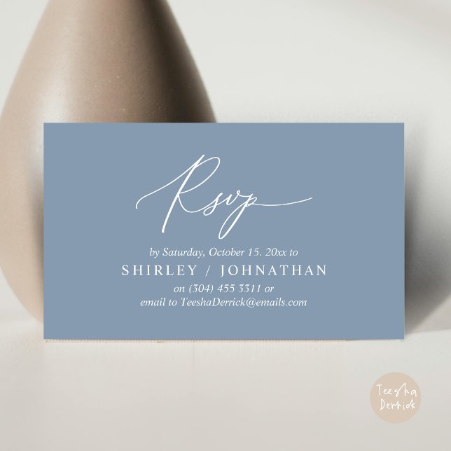 Modern Romantisk RSVP Bröllopsmiddagsinbjudan Tilläggskort (Modern Romantic RSVP Wedding Dinner Invitation Enclosed Reminder Online Email Card, Dusty Blue)