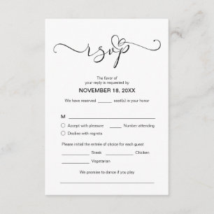 Modern Romantisk RSVP, Svart teckensnitt, Svara Tilläggskort