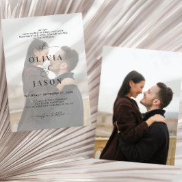 Modern Romantisk skrift Black White 2 Photo Bröllo Inbjudningar