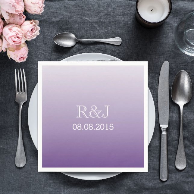 modern romantisk sommarlilac ombre lila bröllop pappersservett (modern romantic summer lilac ombre purple wedding napkins)