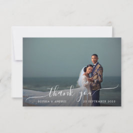 Modern romantisk vit kalligrafi - foto Bröllop Tack Kort