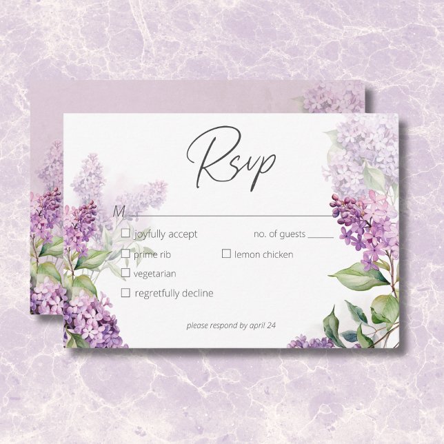 Modern romatisk Lila och försäljnings-Lilacs-midda OSA Kort (Modern Romantic Purple & Sage Lilacs Dinner RSVP Card)