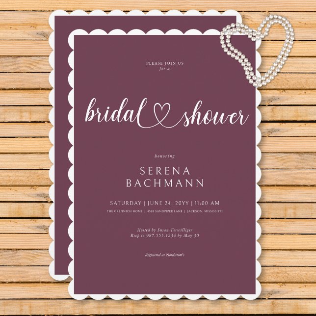 Modern romatisk minimal Burgundy-Möhippa Inbjudningar (Modern Romantic Minimal Burgundy Bridal Shower Invitation)