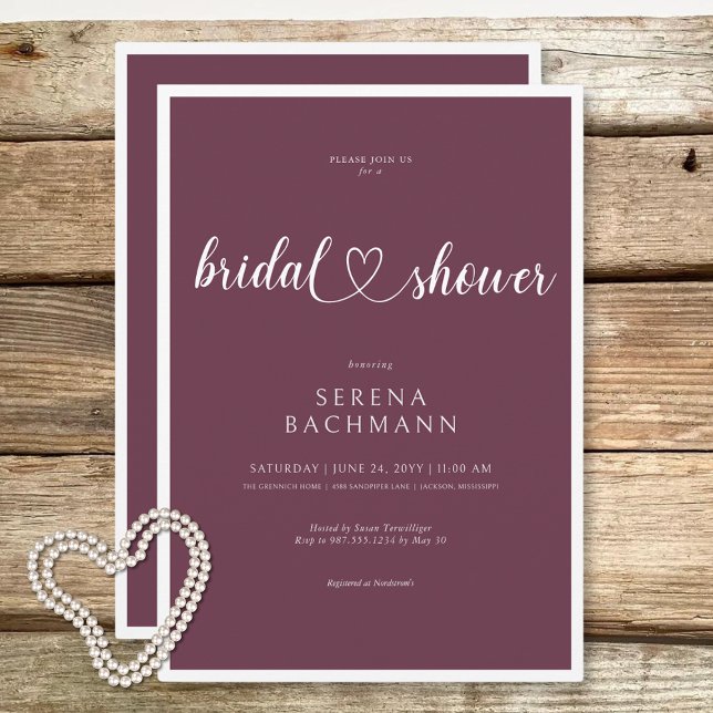 Modern romatisk minimal Burgundy-Möhippa Inbjudningar (Modern Romantic Minimal Burgundy Bridal Shower Invitation)