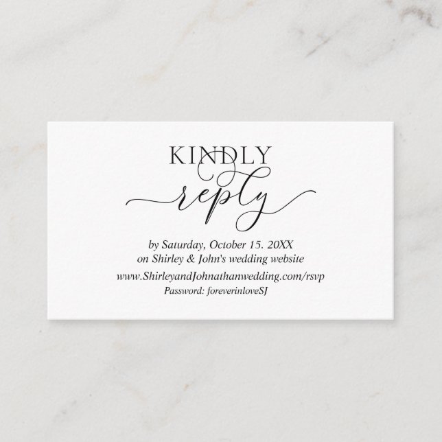 Modern romatisk, svart skript, Online OSA på webbp Tilläggskort (Framsida)