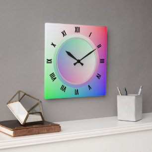 Modern romerska siffror och Roligt Pastel Rainbow Fyrkantig Klocka