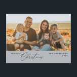 Modern romsk, God jul-kort Vykort<br><div class="desc">God Jul. Minnessäsong med det här familjefotovykortet Det är helt anpassade och personlig med dina egna hälsning-meddelanden. Lägg till returadressen för enkel utskick. Det är enkelt,  enkelt,  men ändå modernt minimalistiskt och festligt. Det här är perfekten vykort för att skicka helgdag till önskemål. Chill Grått-tema.</div>