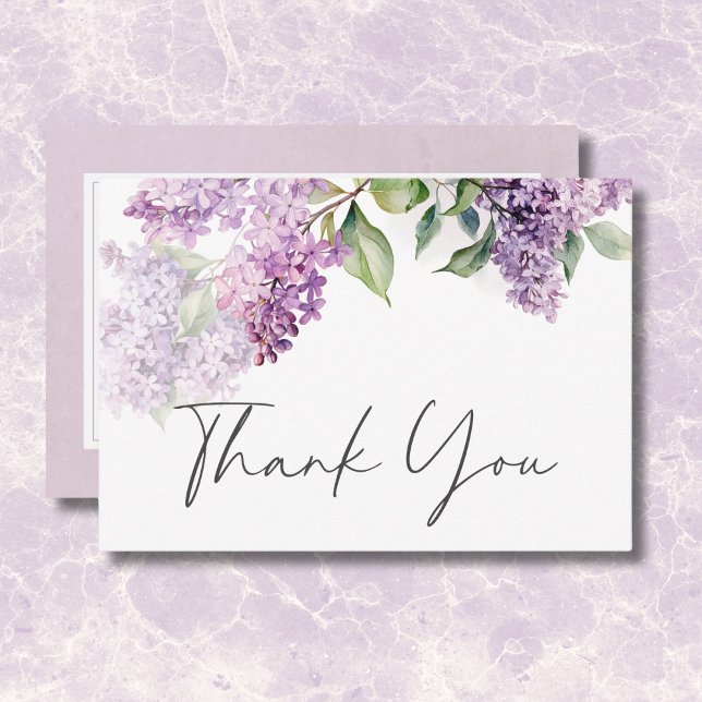 Modern romsk Lila och Sage Lilacs Bröllop Tack Kort (Modern Romantic Purple & Sage Lilacs Wedding Thank You Card)