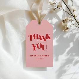 Modern ros röd fet teckensnitt TACK WEDDING Presentetikett