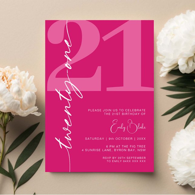 Modern Rosa 21:a födelsedagen Party Inbjudningar (Skapare uppladdad)