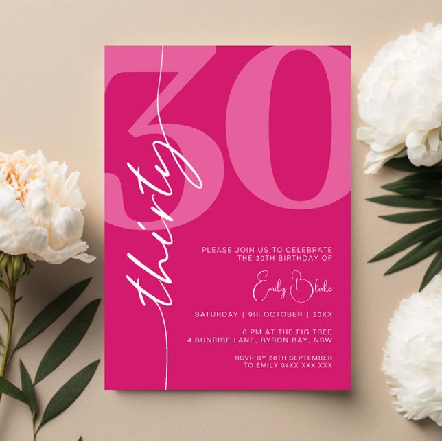 Modern Rosa 30 30års födelsedag Party Inbjudningar (Skapare uppladdad)