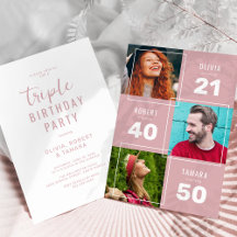 Modern Rosa 3 Foto Födelsedagsfest för flera perso