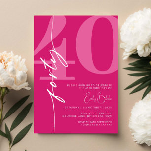 Modern Rosa 40:e födelsedagen Party Inbjudningar