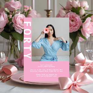Modern Rosa 40:e födelsedagsinbjudan Inbjudningar