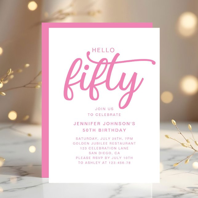 Modern Rosa 50-årsdag Inbjudningar (Modern Pink 50th Birthday Invitation)