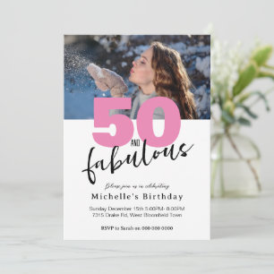 Modern rosa 50 fantastiska skript 50:e Födelsedags Inbjudningar