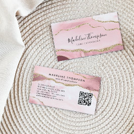Modern Rosa Agate Geode Guld Glitter QR-kod Visitkort