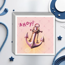 Modern Rosa Ahoy! Anchor Nautical Baby Shower Pappersservett