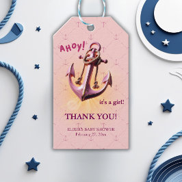 Modern Rosa Ahoy! Anchor Nautical Baby Shower Presentetikett