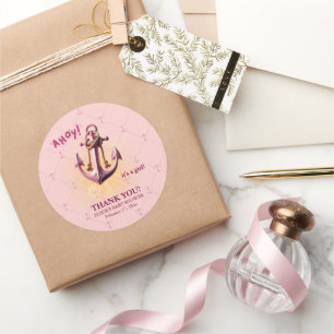 Modern Rosa Ahoy! Anchor Nautical Baby Shower Runt Klistermärke