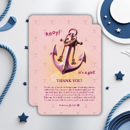Modern Rosa Ahoy! Anchor Nautical Baby Shower Tack Kort