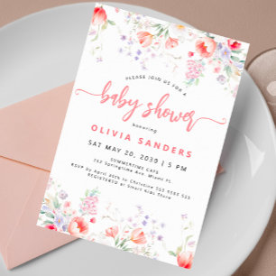 Modern rosa akvarell blomster flicka baby shower inbjudningar
