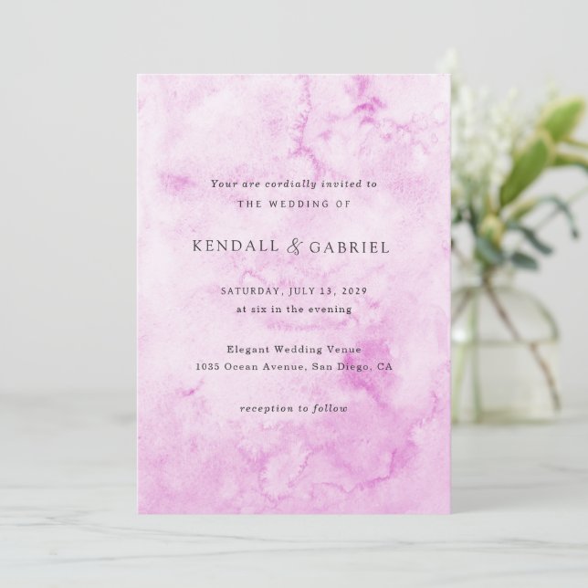 Modern Rosa Akvarell Elegant Bröllop Inbjudningar (Stående Fram)