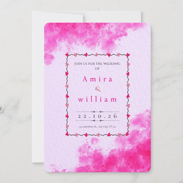Modern Rosa Akvarell & Linje Konst Skisskort Inbjudningar (Framsida)