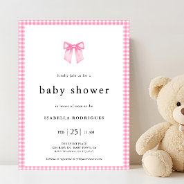 Modern Rosa Akvarell Rosett Rutig Bebis Shower Inbjudningar