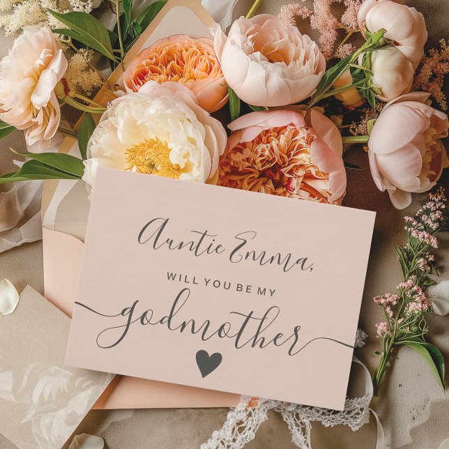 Modern  rosa är min gudmoder baptism inbjudningar (Modern blush pink be my godmother baptism invitation)
