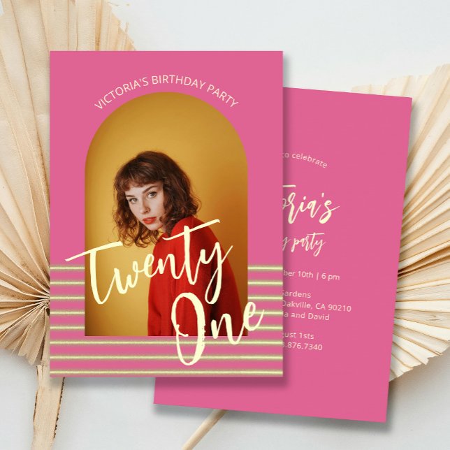 Modern Rosa Arch Photo 21:a födelsedag Party Inbjudningar (Skapare uppladdad)