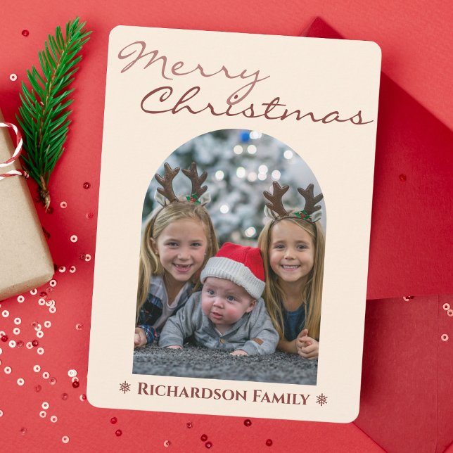 Modern Rosa Arch Photo jul Julkort (Heartfelt moments, beautifully framed in this pink holiday card.)