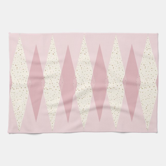 Modern rosa Argyle för mitt- århundrade Kökshandduk (Horisontell)