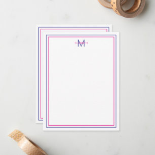 Modern Rosa av vallmo och marinblått monogram Anteckningskort