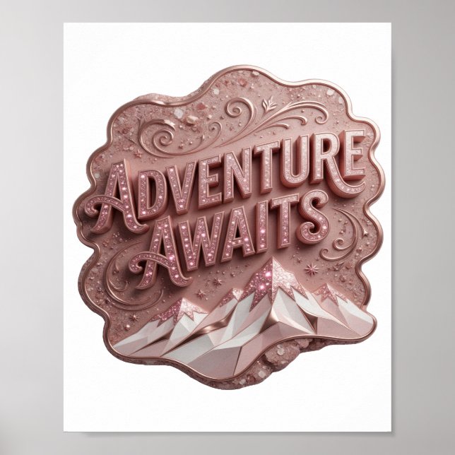 Modern Rosa ÄVENTYR VÄNTAR Poster (Framsidan)