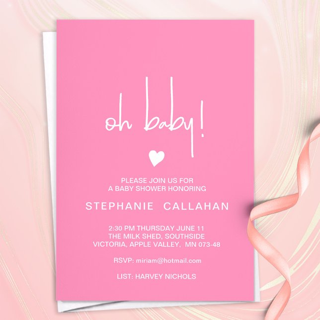 Modern Rosa Baby Shower Card med litet hjärta Inbjudningar (Skapare uppladdad)