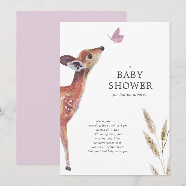 Modern Rosa Baby Shower-inbjudan för flickor i Hjo Inbjudningar (Fram/baksida)