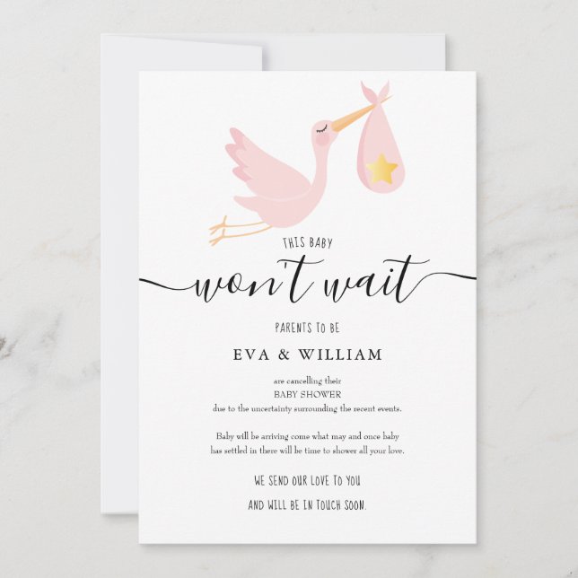 Modern rosa baby shower-strössel avbokningskort inbjudningar (Framsida)