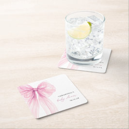 Modern Rosa Båge Bebis Bjudning Underlägg Papper Kvadrat