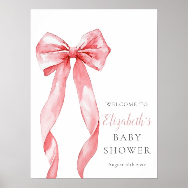 Modern Rosa Båge Bebis Shower Välkomstskylt Poster (Framsidan)